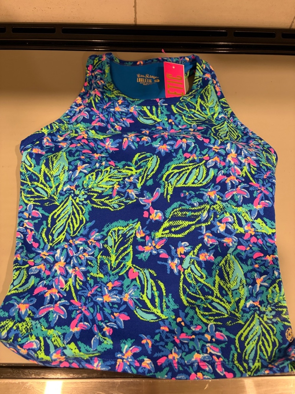 Lilly Pulitzer Royal Blue Neon Green & Pink Tropical Tank